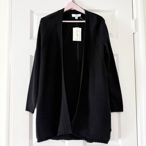 Magaschoni Black Open Front Long Viscose Cardigan Sweater Size Small Petite NEW